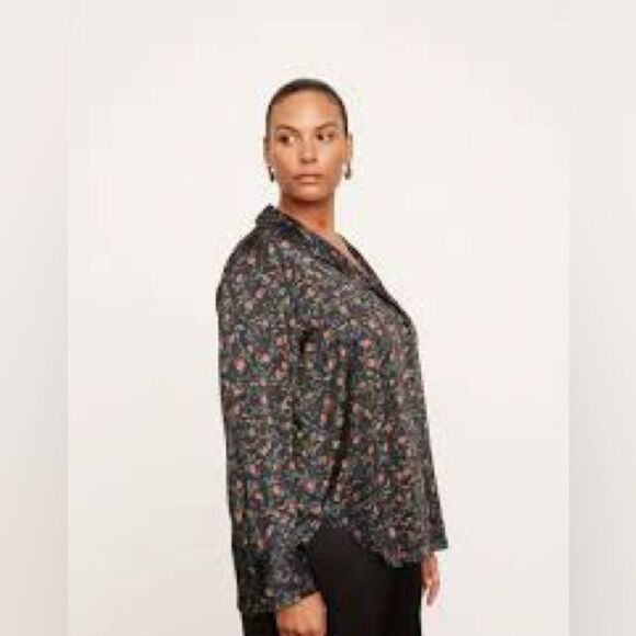 Vince Pomegranate Relaxed Long Sleeve Blouse Satin Black XXL - Picture 2 of 8